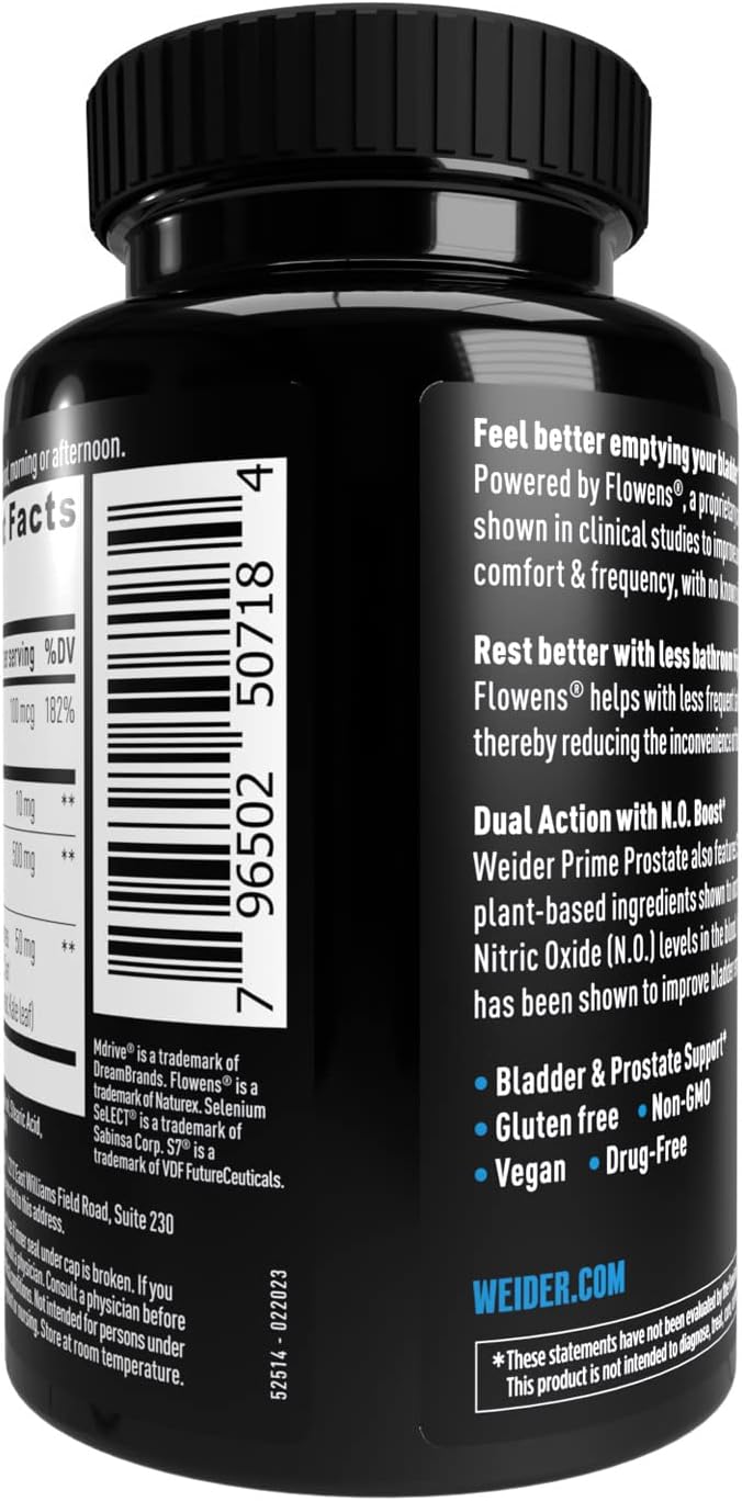 Weider Prime Dual Action Prostate Health Supplement for Men - Supports Urinary Flow and Frequency, 60 Capsules