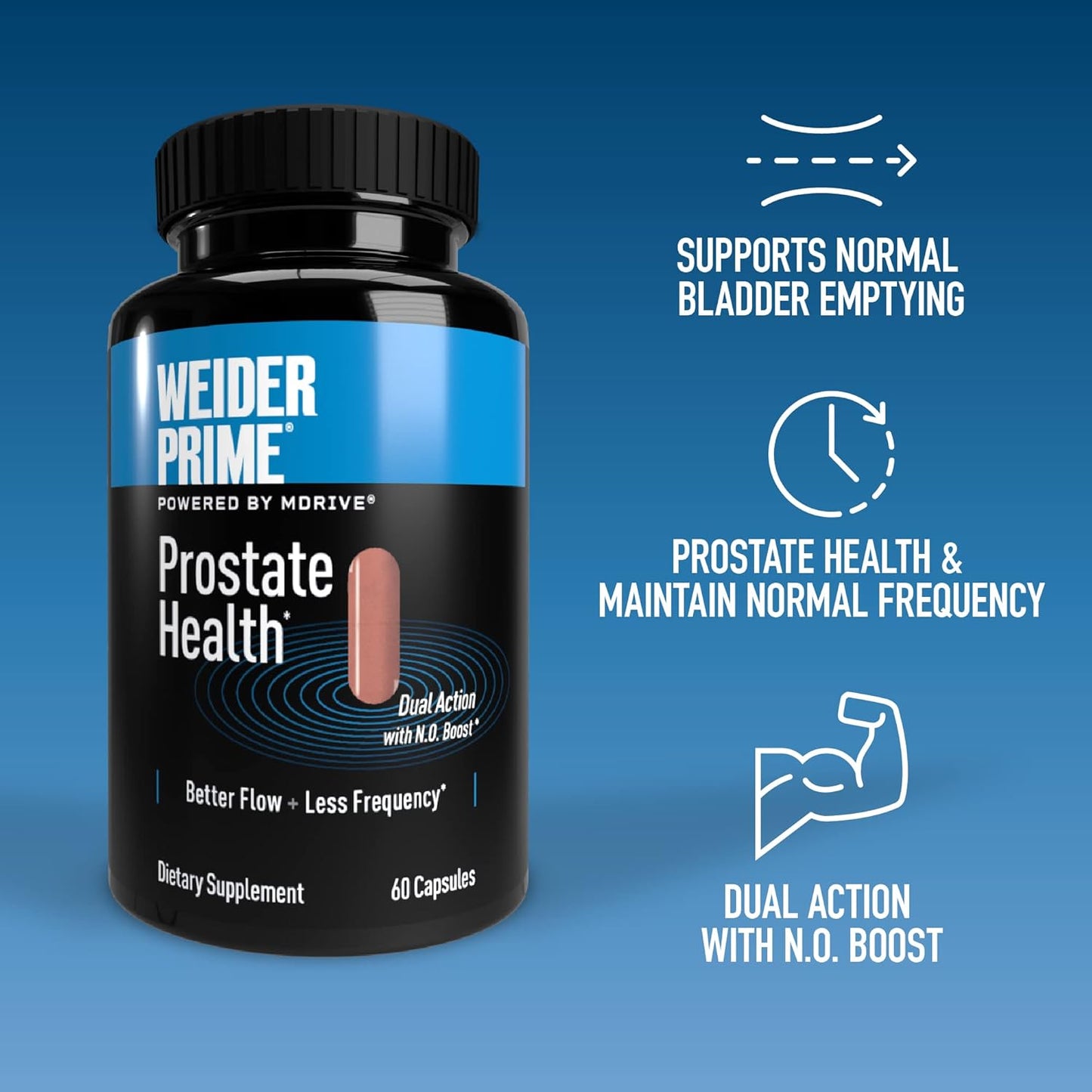 Weider Prime Dual Action Prostate Health Supplement for Men - Supports Urinary Flow and Frequency, 60 Capsules