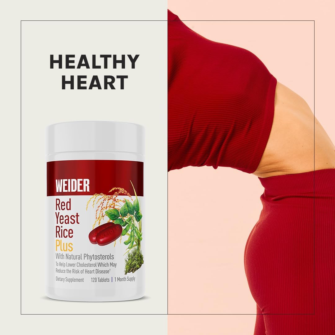 Weider Red Yeast Rice Plus 1200mg with 850mg Natural Phytosterols - Gluten-Free - 30 Day Supply
