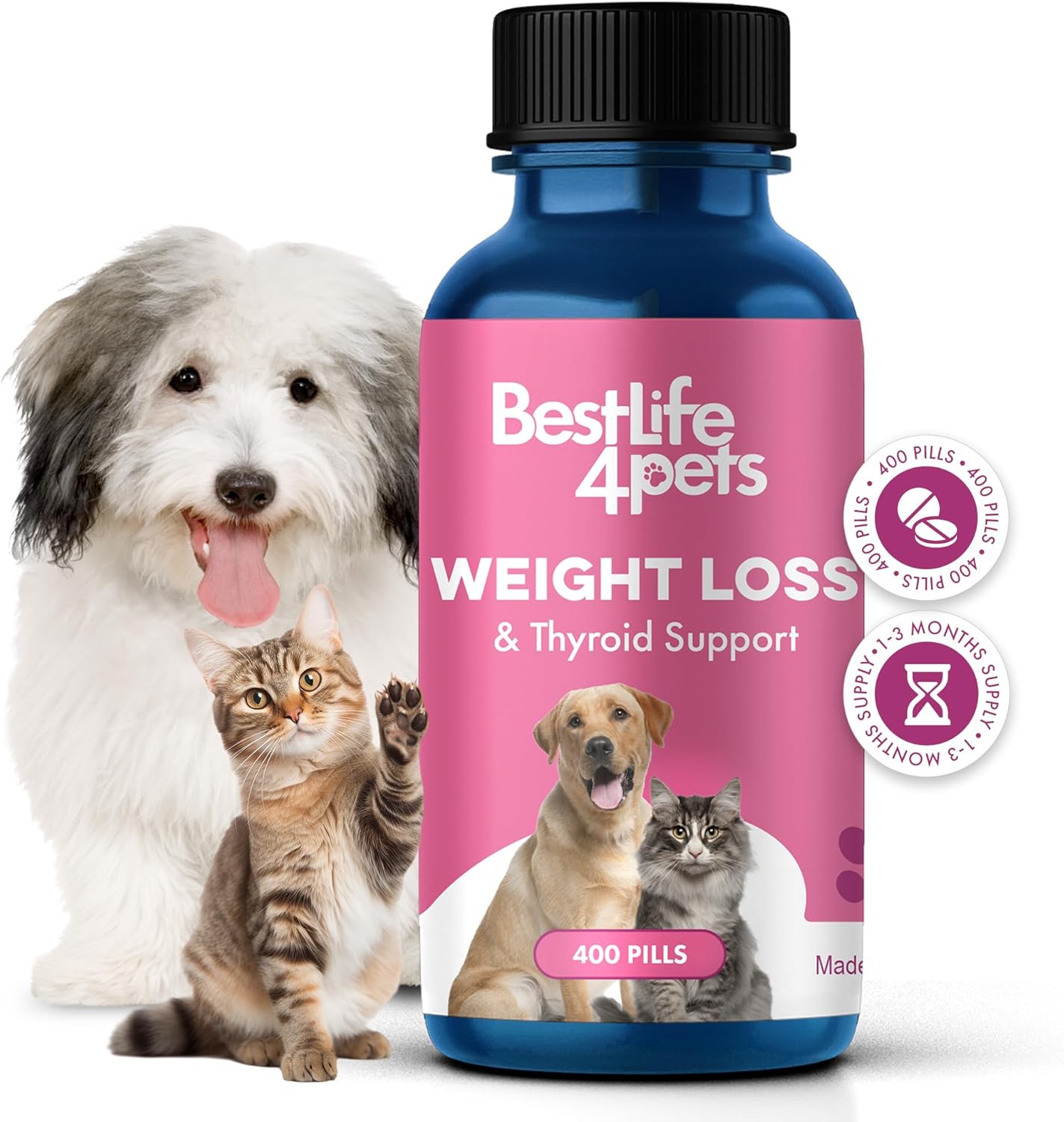 Weight & Thyroid Support for Dogs and Cats - Natural Hunger Control & Metabolism Aid, Optimal Thyroid Function, 400 Pills