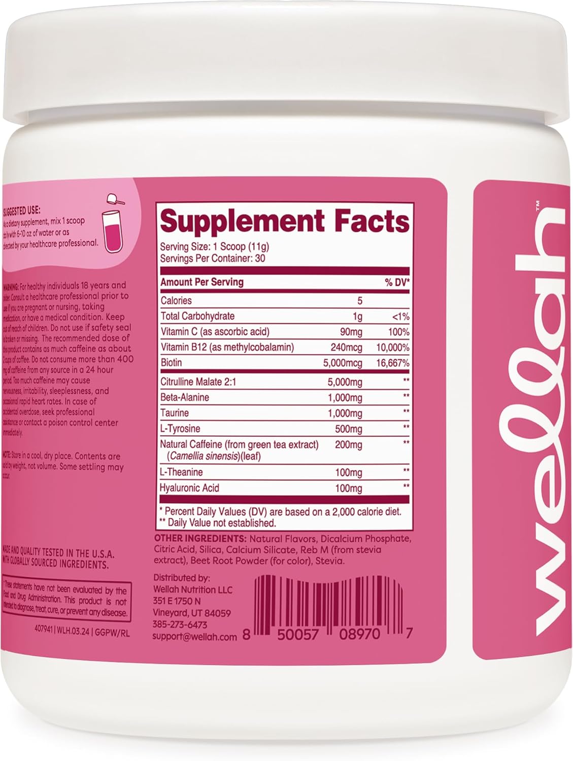Wellah Get-Going Pre-Workout Drink Mix - Raspberry Lemonade Flavor, 30 Servings