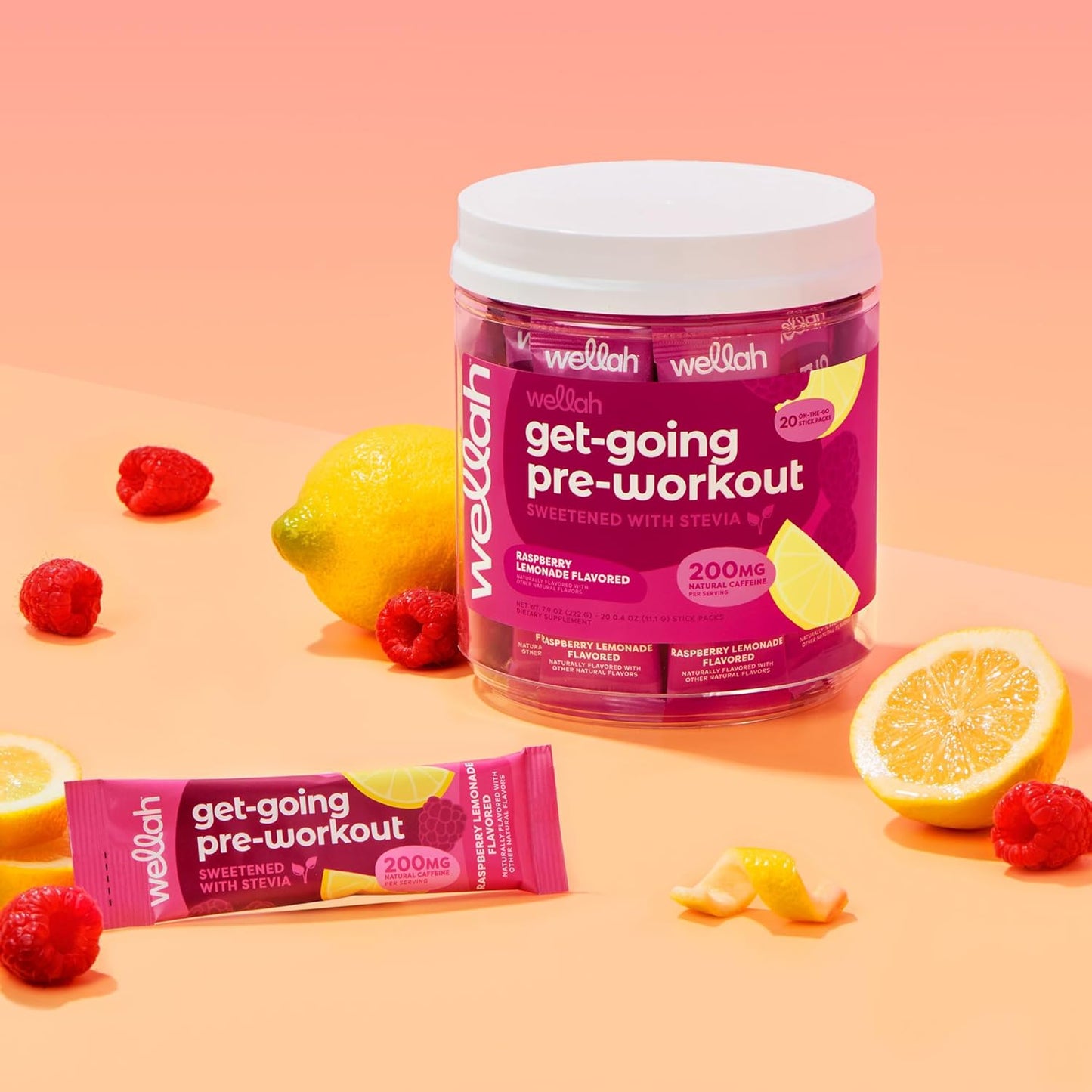 Wellah Get-Going Pre-Workout Drink Mix - Raspberry Lemonade Flavor, 30 Servings