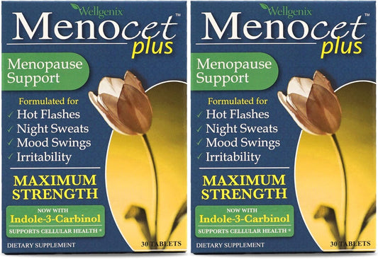 Wellgenix Menocet Plus Menopause Support - Complete Relief Supplement for Hot Flashes, Night Sweats, Mood Swings & Irritability - 60 Tablets