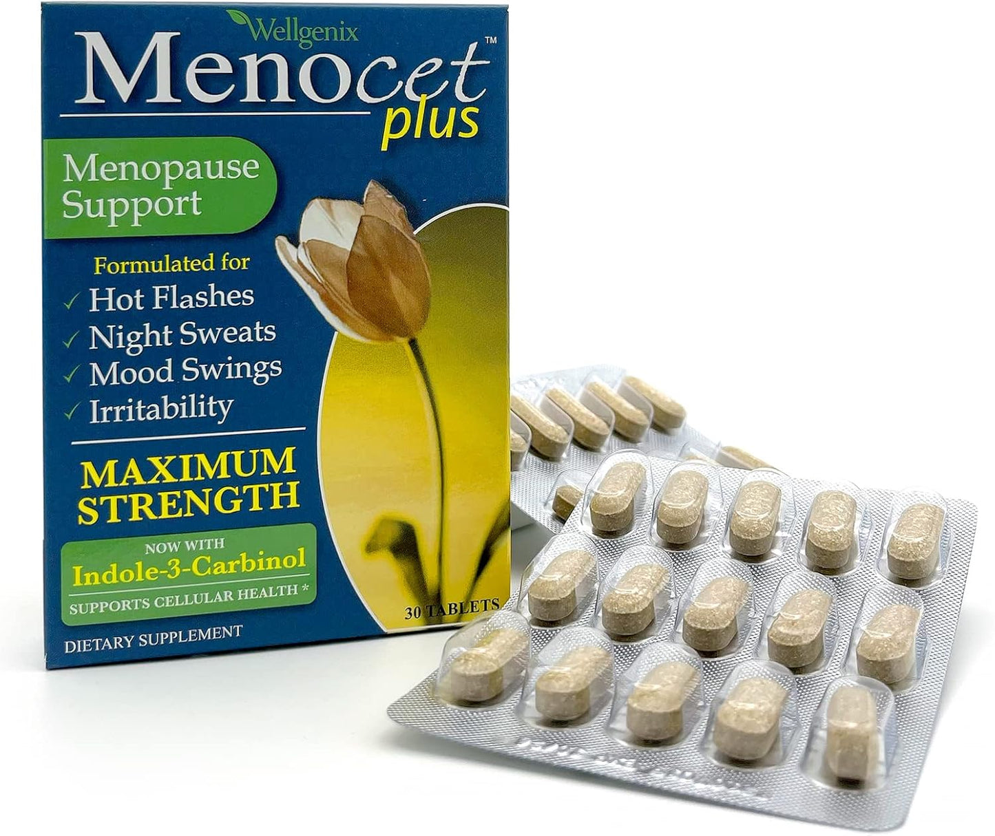 Wellgenix Menocet Plus Menopause Support - Complete Relief Supplement for Hot Flashes, Night Sweats, Mood Swings & Irritability - 60 Tablets