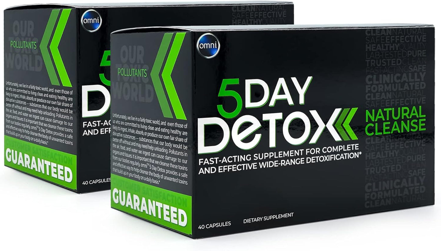 Wellgenix Omni 5 Day Detox Cleanse - 40 Capsules for Total Body Purge & Toxin Removal - Natural Supplement for Liver, Kidneys, Urinary Tract, Digestive System - 2 Pack
