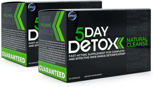 Wellgenix Omni 5 Day Detox Cleanse - 40 Capsules for Total Body Purge & Toxin Removal - Natural Supplement for Liver, Kidneys, Urinary Tract, Digestive System - 2 Pack