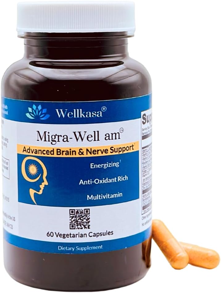 Wellkasa Migra-Well AM: Iron-Free Multivitamin for Energy, Brain & Nerve Health (60 Capsules)