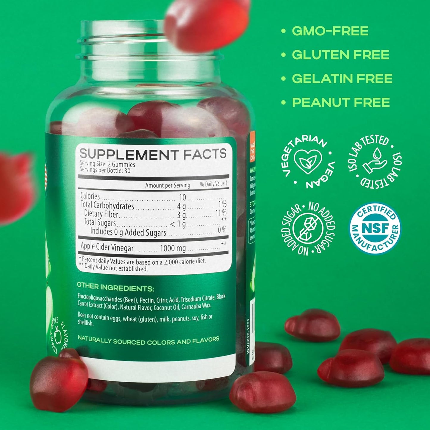 Wellneco Keto Apple Cider Vinegar Gummies 1000 Mg - Weight Loss, Digestion, Metabolism - Beet Fiber Supplement Kelly Clarkson - Men and Women - Sugar Free
