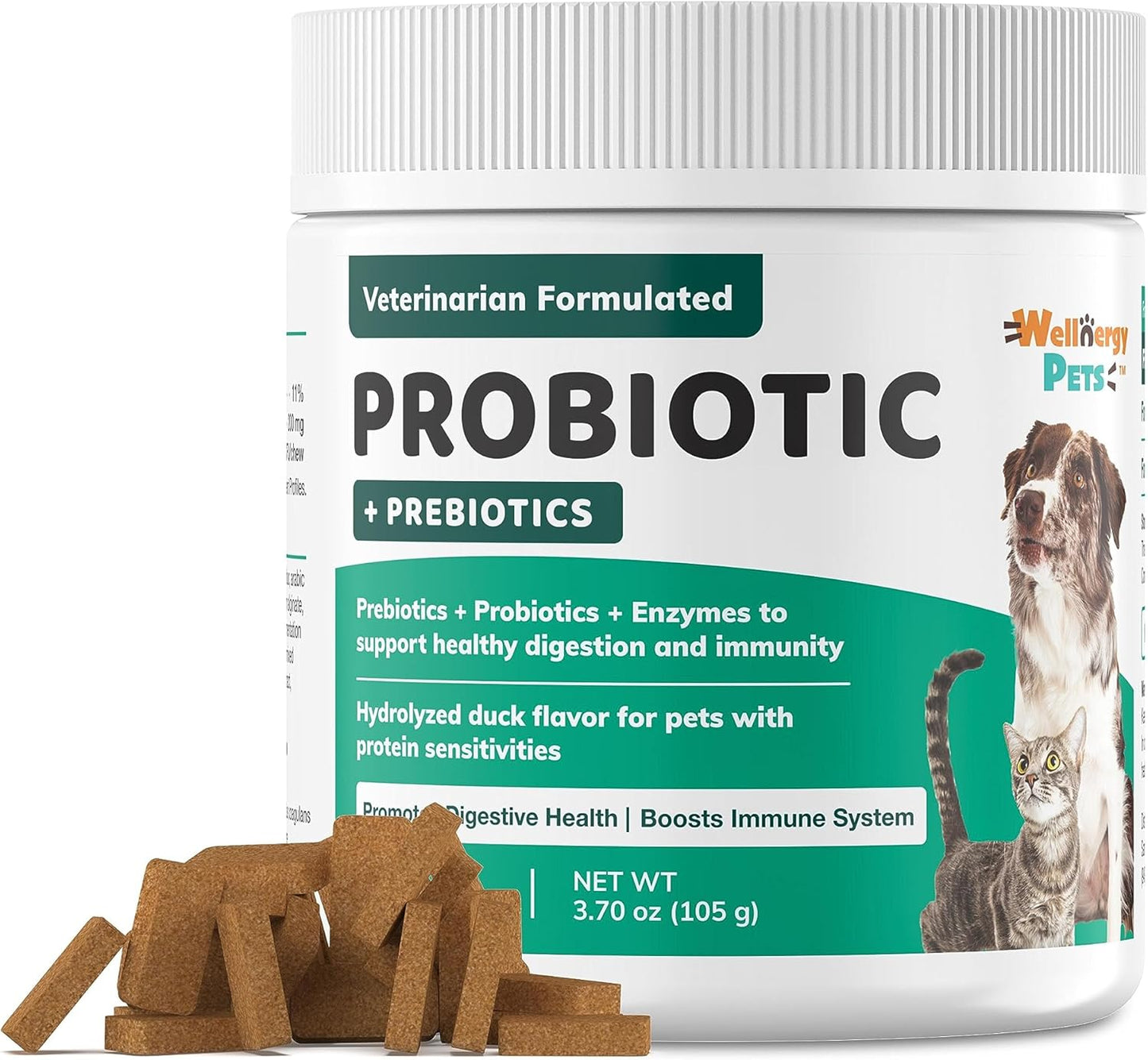 Wellnergy Pets Daily Probiotic Soft Chews for Dogs & Cats - Digestive Support for Diarrhea, Constipation, Upset Stomach, Indigestion & Gas - Promotes Digestion, Skin Health & Immune System - 70ct