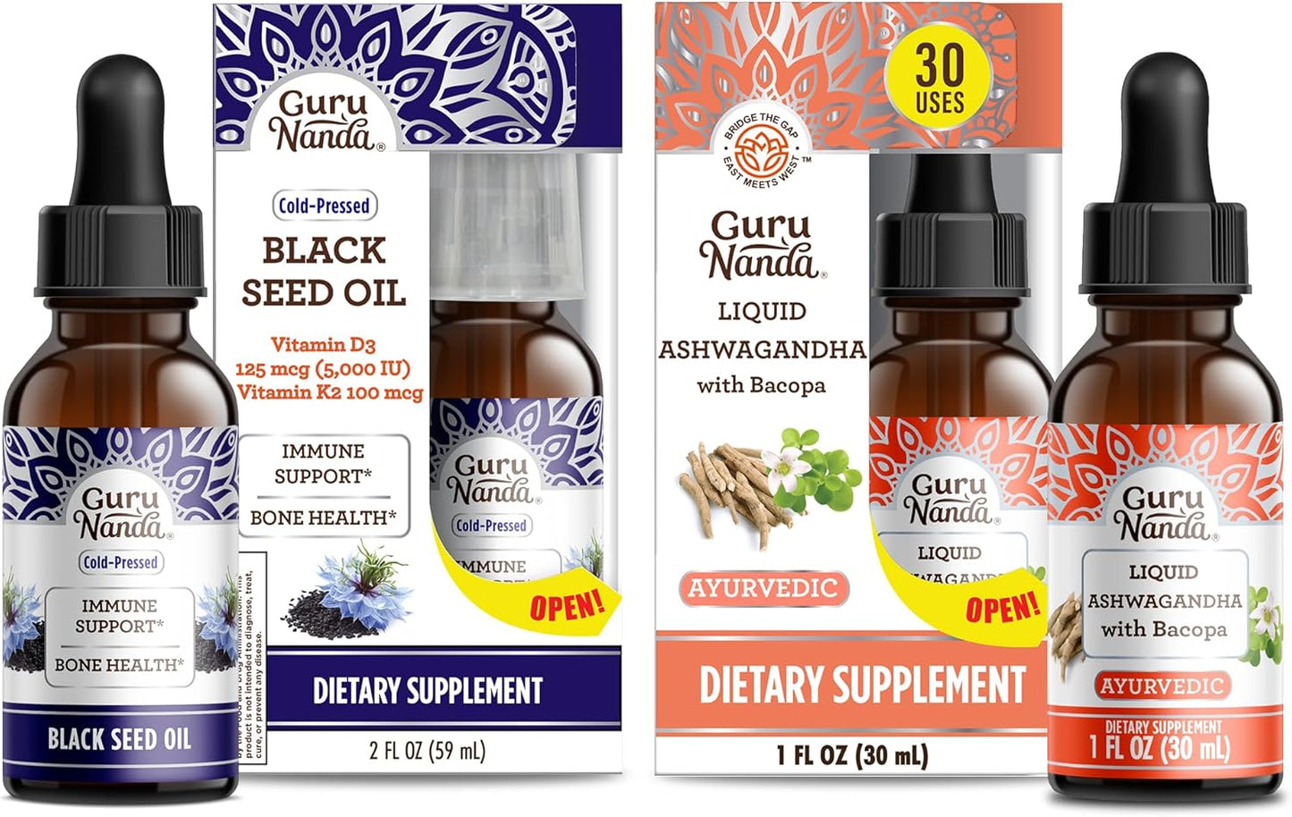 Wellness Bundle: Liquid Ashwagandha and Black Seed Oil for Immune Support and Relaxation - Vegan and Non-GMO