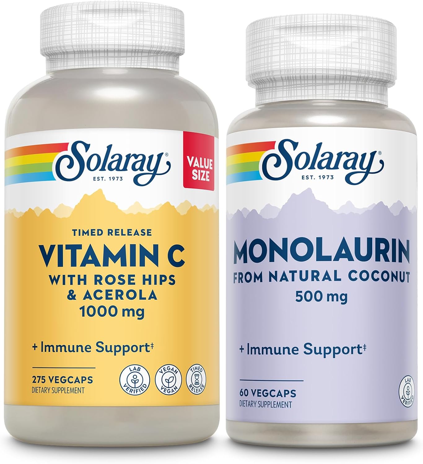 Wellness Bundle: SOLARAY Vitamin C 1000mg and Monolaurin 500mg - Immune Support & Antioxidant Boost