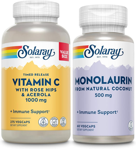 Wellness Bundle: SOLARAY Vitamin C 1000mg and Monolaurin 500mg - Immune Support & Antioxidant Boost