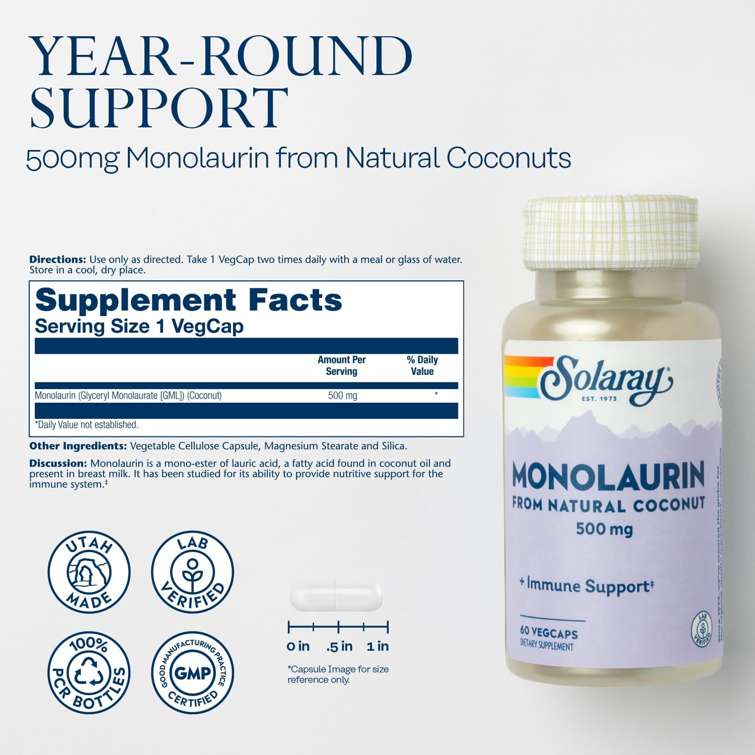 Wellness Bundle: SOLARAY Vitamin C 1000mg and Monolaurin 500mg - Immune Support & Antioxidant Boost