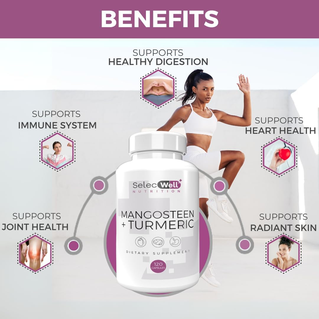 Wellness Formula: Mangosteen & Turmeric Capsules for Joint & Digestive Support | Natural Ingredients | 120 Veg Caps, 1500mg/serv