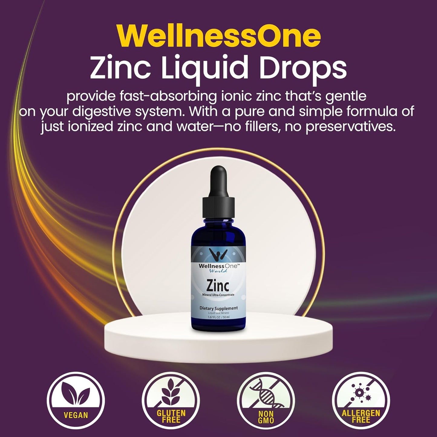 WellnessOne Ionic Liquid Zinc Drops - Immunity Support for Kids & Adults - Highly Absorbable, USA Tested, Vegan, Non-GMO - 1.67 fl oz