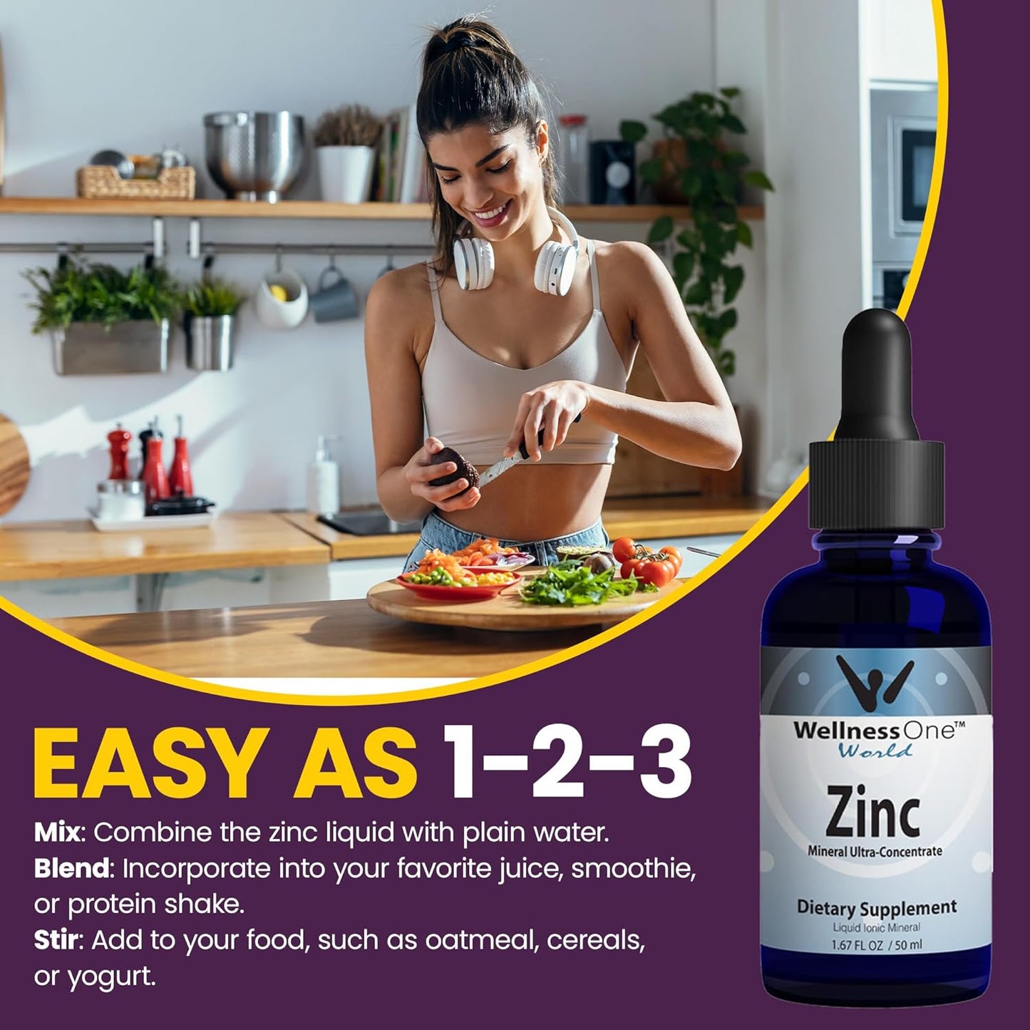 WellnessOne Ionic Liquid Zinc Drops - Immunity Support for Kids & Adults - Highly Absorbable, USA Tested, Vegan, Non-GMO - 1.67 fl oz
