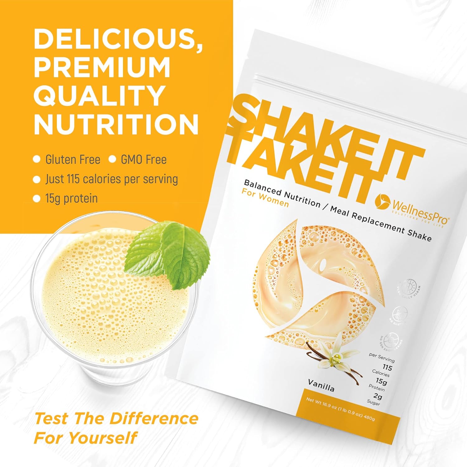 WellnessPro Women's Vanilla Meal Replacement Shake - 15 Servings, 15g Protein, Vitamins & Minerals, Keto & Gluten Free