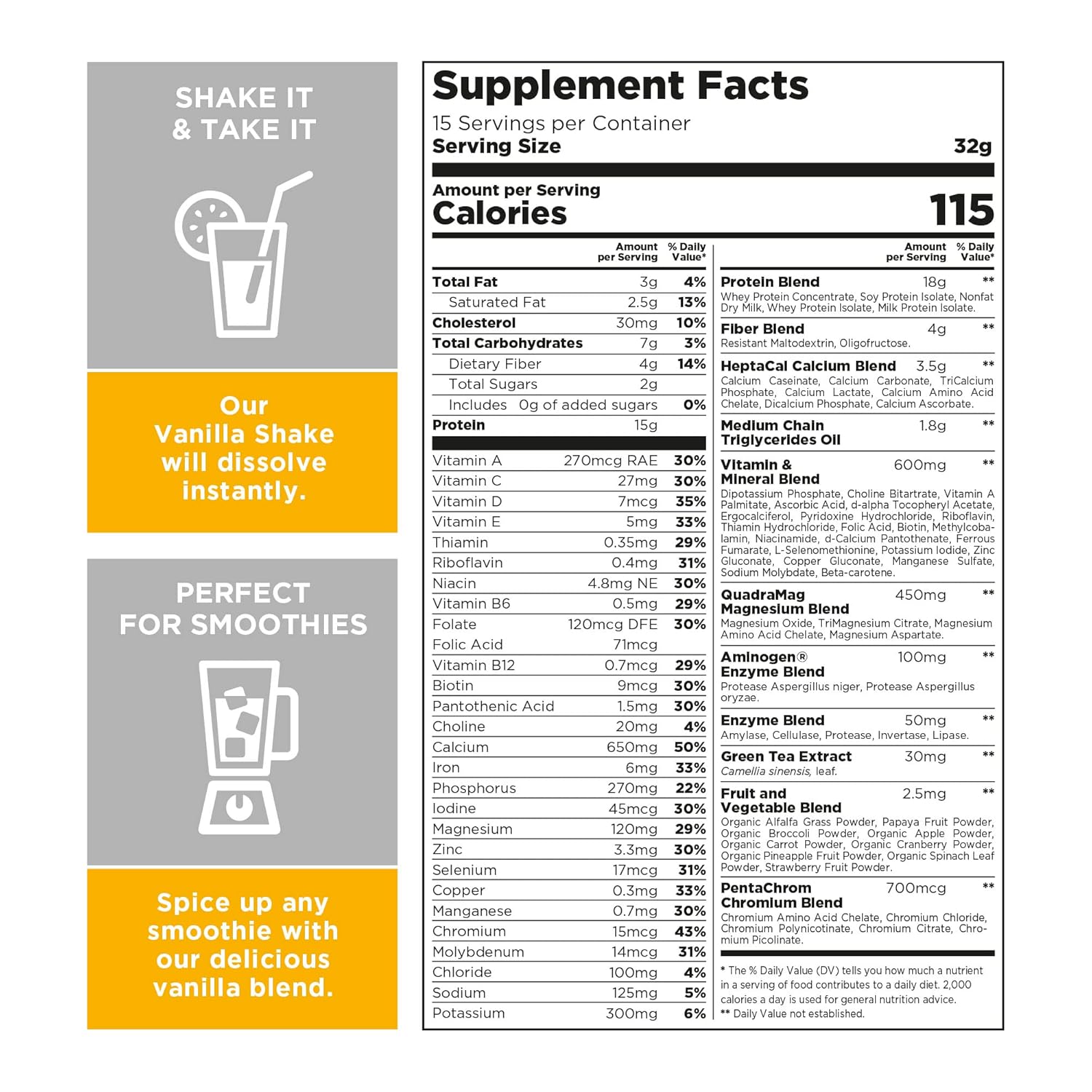 WellnessPro Women's Vanilla Meal Replacement Shake - 15 Servings, 15g Protein, Vitamins & Minerals, Keto & Gluten Free