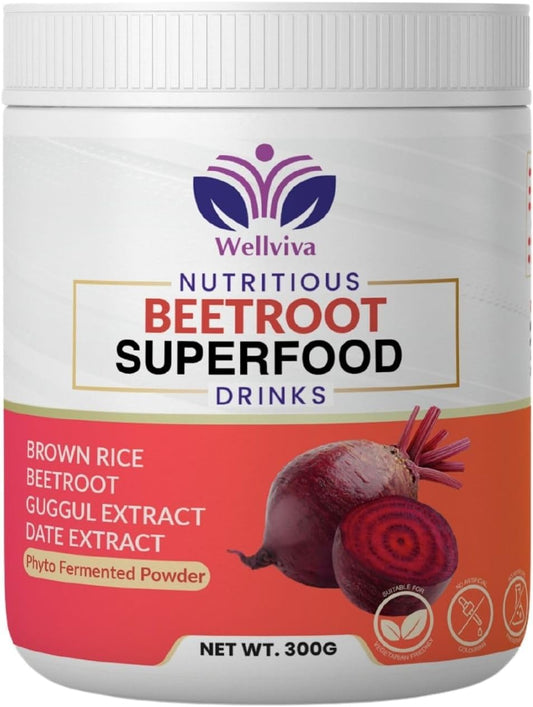 Wellviva Beetroot Superfood Oat Drink 300g - Natural Nitric Oxide Booster with Prebiotic Fiber - Boosts Metabolism and Stamina