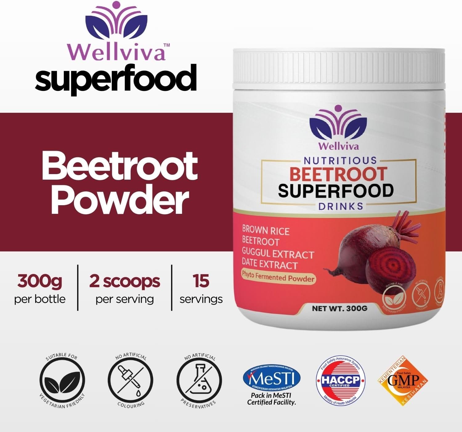 Wellviva Beetroot Superfood Oat Drink 300g - Natural Nitric Oxide Booster with Prebiotic Fiber - Boosts Metabolism and Stamina