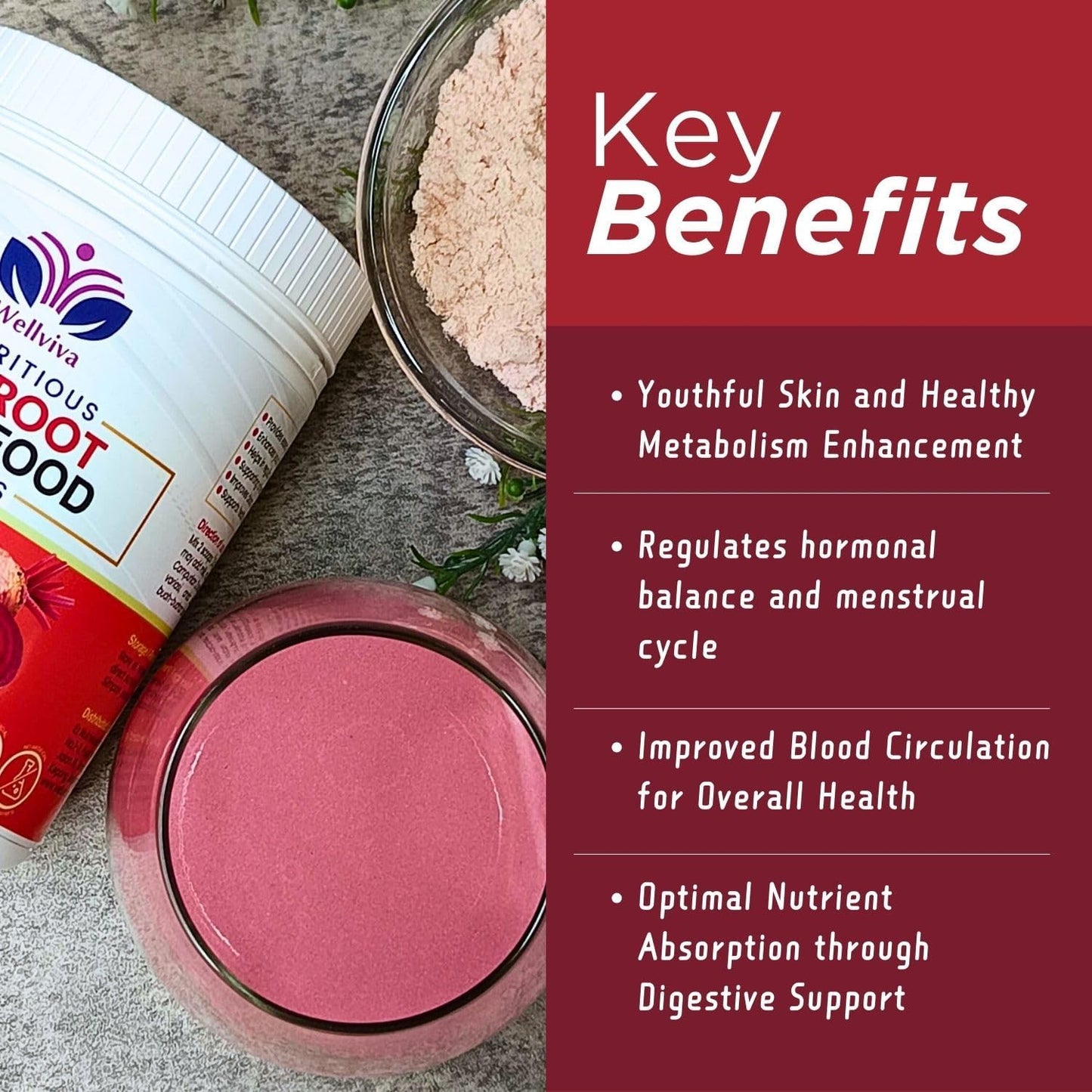 Wellviva Beetroot Superfood Oat Drink 300g - Natural Nitric Oxide Booster with Prebiotic Fiber - Boosts Metabolism and Stamina