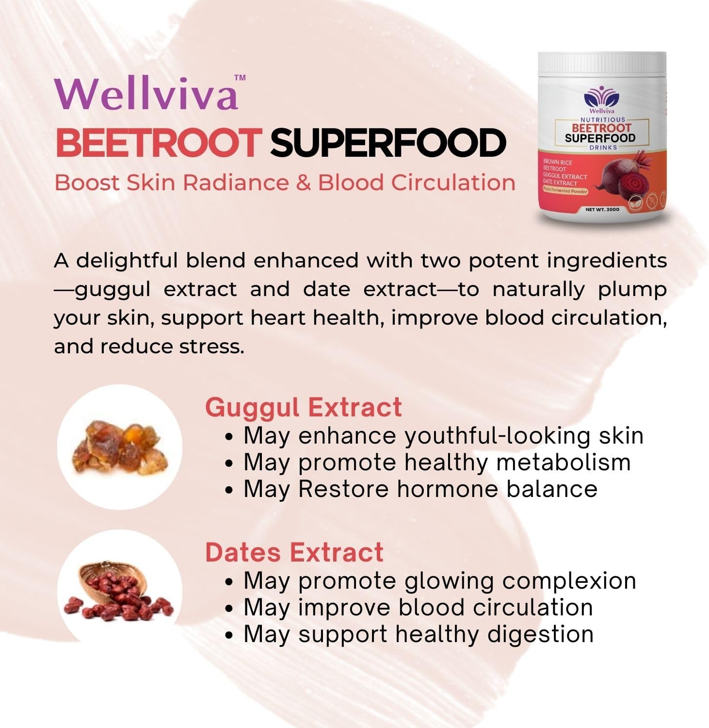 Wellviva Beetroot Superfood Oat Drink 300g - Natural Nitric Oxide Booster with Prebiotic Fiber - Boosts Metabolism and Stamina