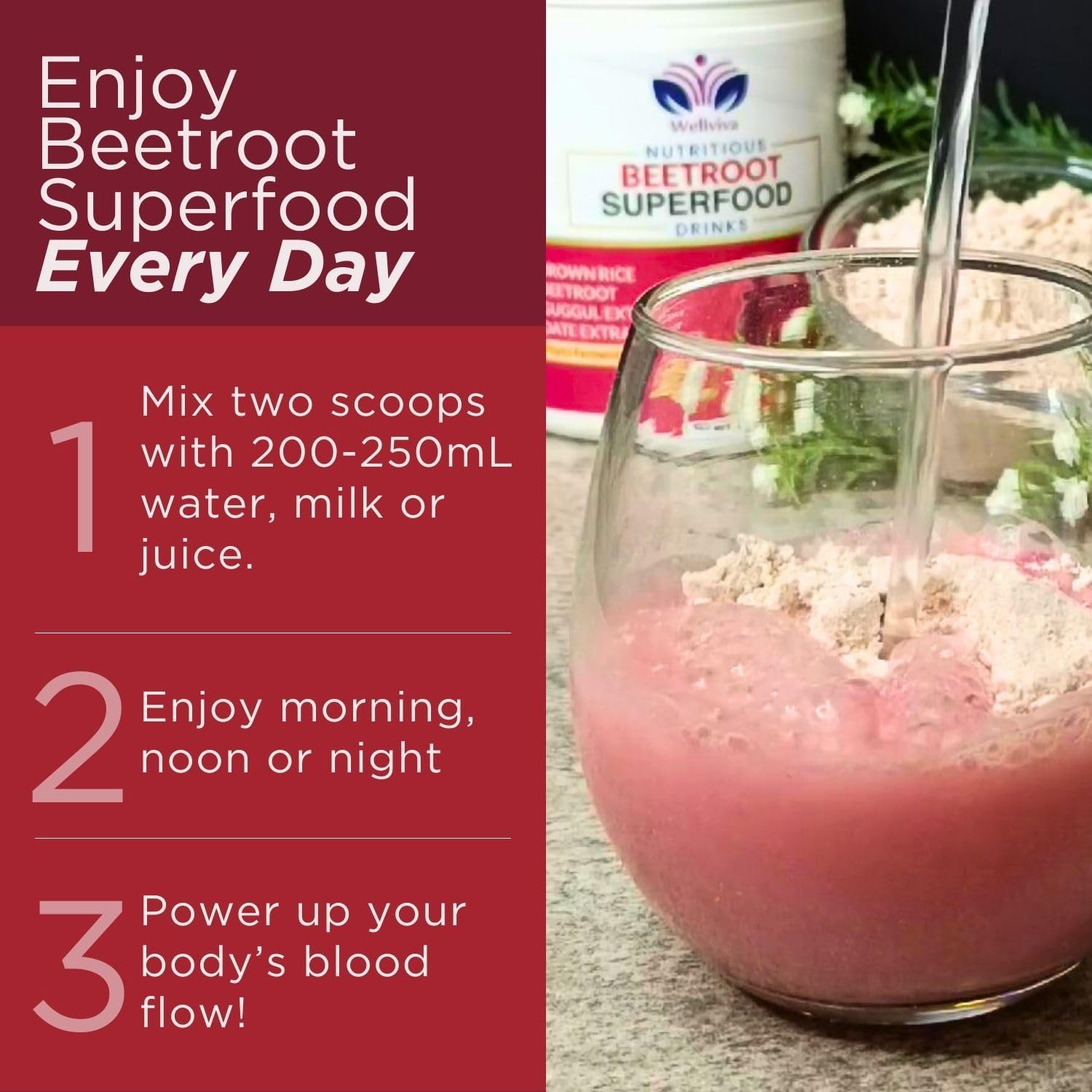 Wellviva Beetroot Superfood Oat Drink 300g - Natural Nitric Oxide Booster with Prebiotic Fiber - Boosts Metabolism and Stamina