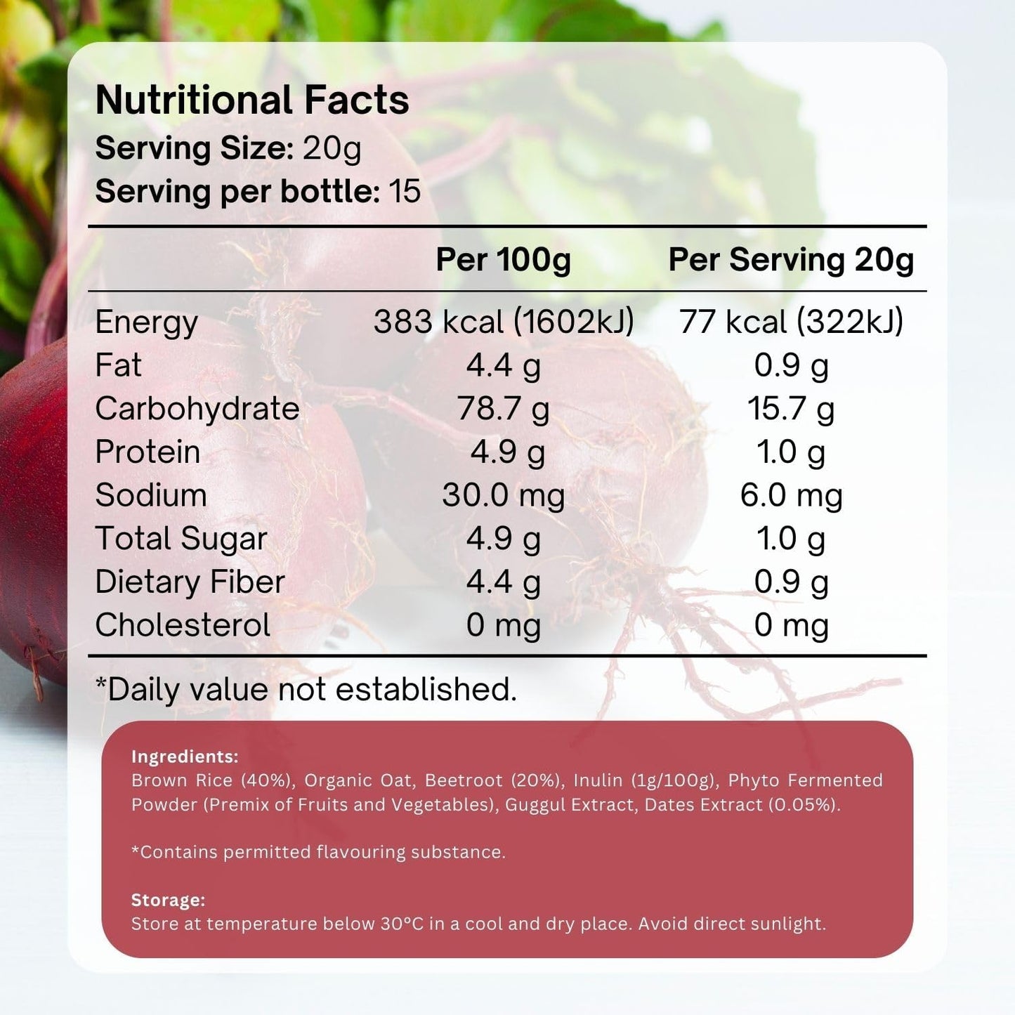 Wellviva Beetroot Superfood Oat Drink 300g - Natural Nitric Oxide Booster with Prebiotic Fiber - Boosts Metabolism and Stamina