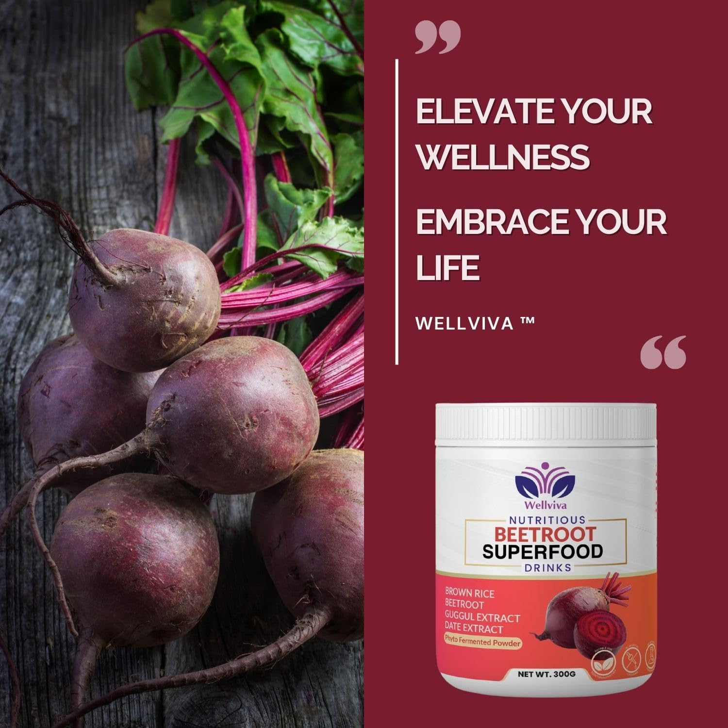 Wellviva Beetroot Superfood Oat Drink 300g - Natural Nitric Oxide Booster with Prebiotic Fiber - Boosts Metabolism and Stamina