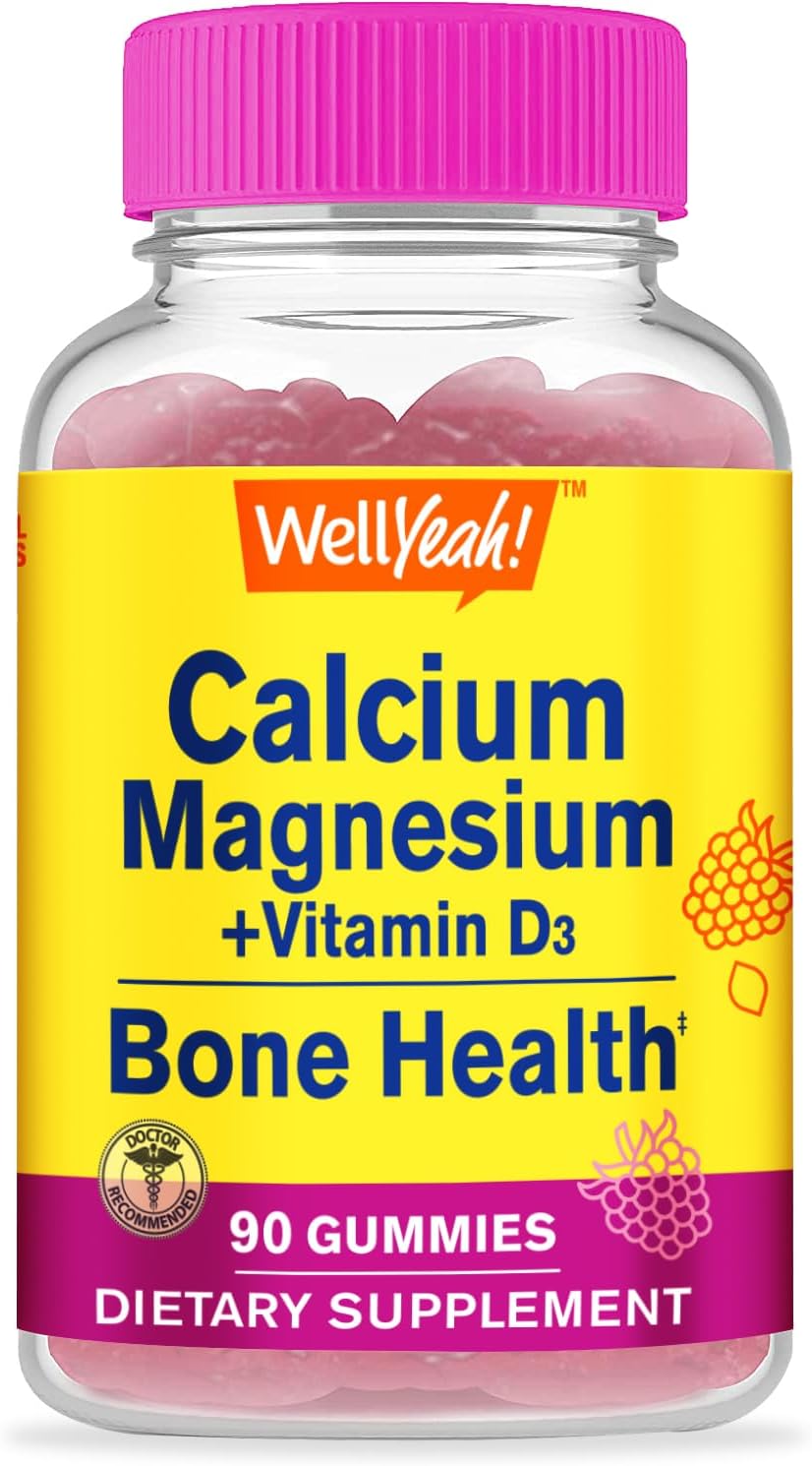 WellYeah Calcium Magnesium Vitamin D3 Gummies for Bone, Muscle, Nerve Health - Immune Support - Men & Women - Natural, Gluten-Free - Raspberry - 90 Count