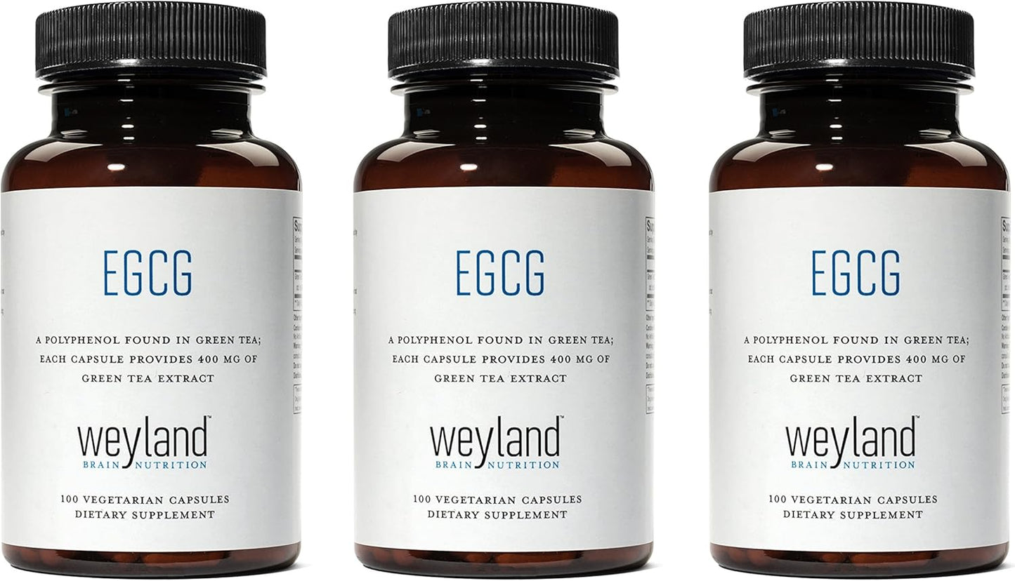 Weyland Brain Nutrition - Antioxidant Supplement with 400mg EGCG from Green Tea Extract - Vegan & Gluten Free - 100 Capsules x 3 Pack
