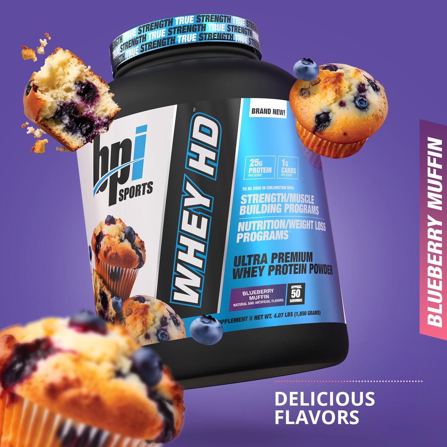 Whey HD Ultra Premium Protein Powder, Blueberry Muffin Flavor, 4.07 lb by BPI Sports