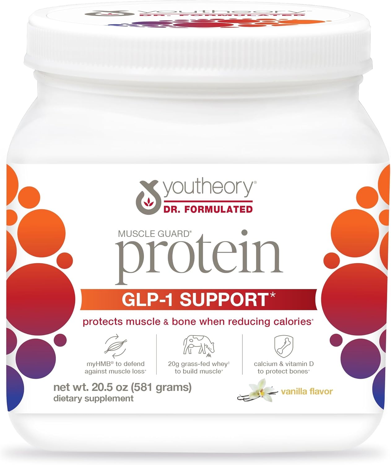 Whey Protein Powder Supplement for GLP-1 Support - Muscle & Bone Support with myHMB, Calcium, Vitamin D - 20.5 oz Powder