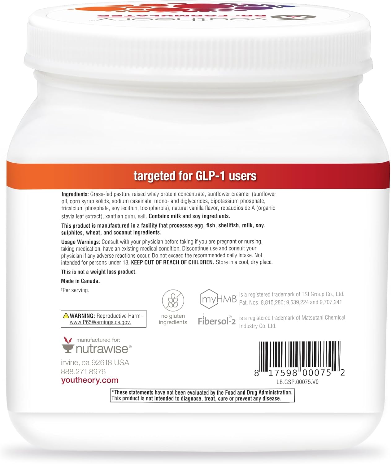 Whey Protein Powder Supplement for GLP-1 Support - Muscle & Bone Support with myHMB, Calcium, Vitamin D - 20.5 oz Powder