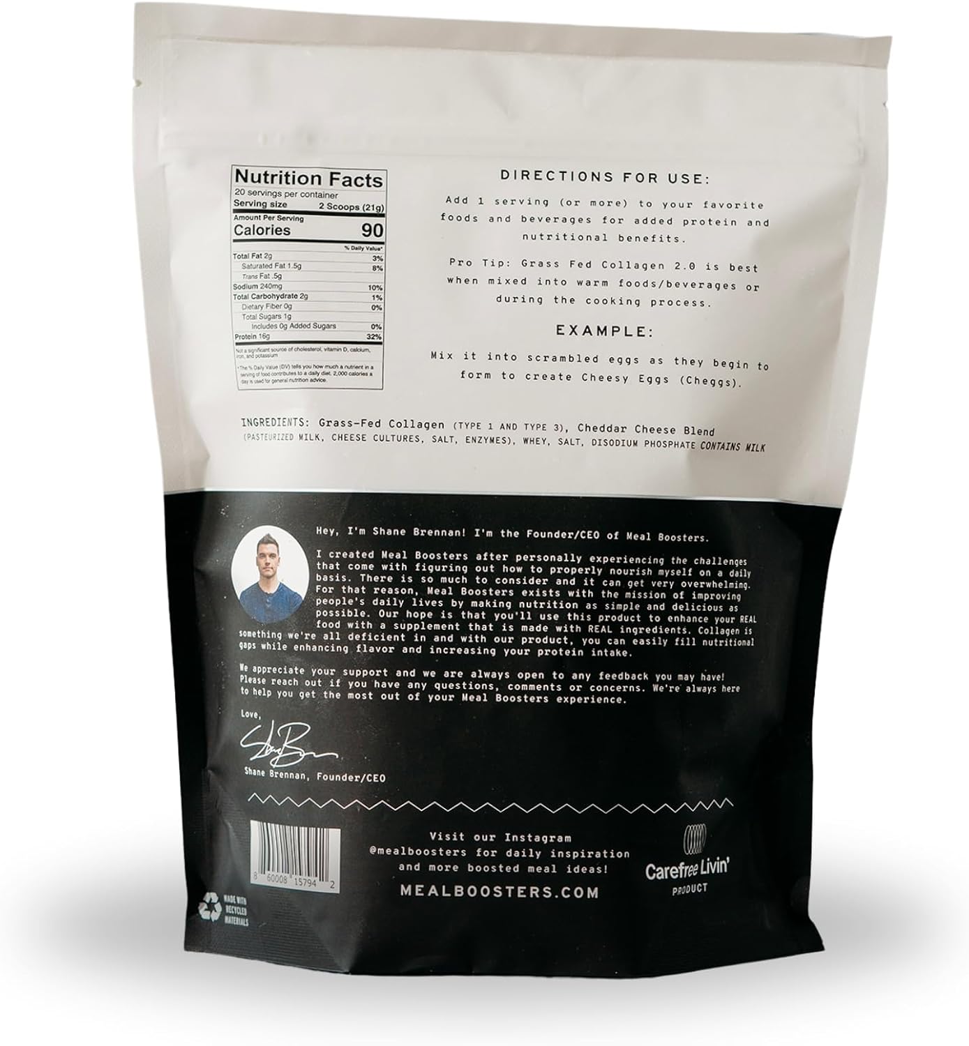 White Cheddar Savory Protein Powder with Grass-Fed Collagen Peptides - Muscle Recovery and Gut Health Supplement