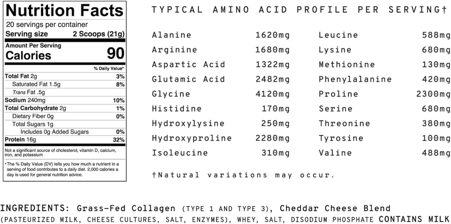 White Cheddar Savory Protein Powder with Grass-Fed Collagen Peptides - Muscle Recovery and Gut Health Supplement