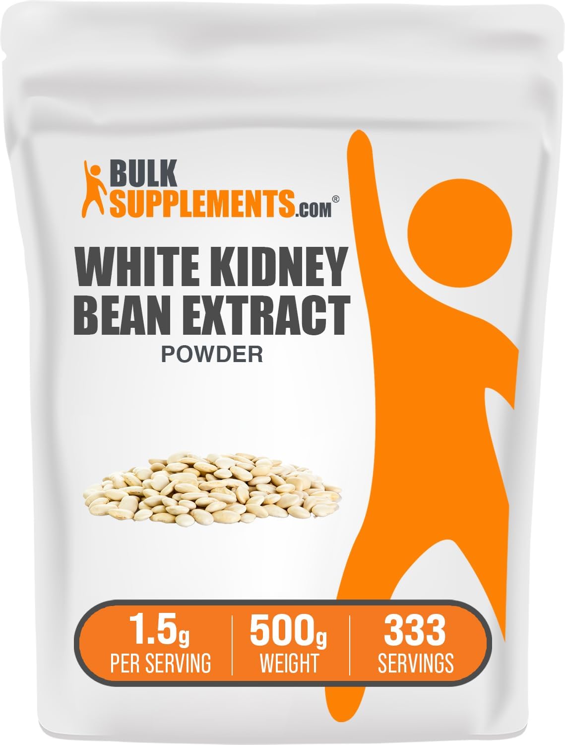 White Kidney Bean Extract Powder - Herbal Supplement, Gluten Free, 1500mg per Serving - Bulk Size 500g (1.1 lbs) - Pack of 1