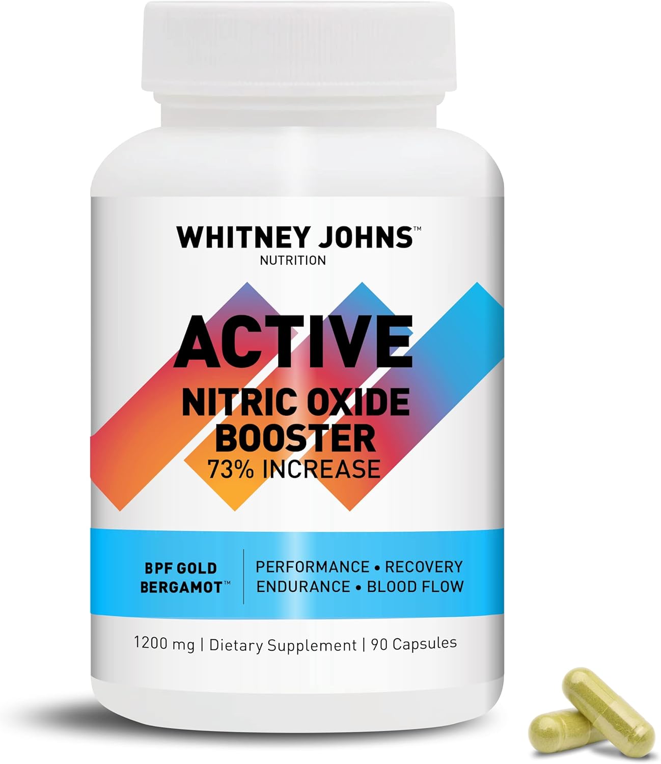 Whitney Johns Nitric Active: Clinically Tested Nitric Oxide Booster for Natural Energy and Athletic Performance - 90 Capsules