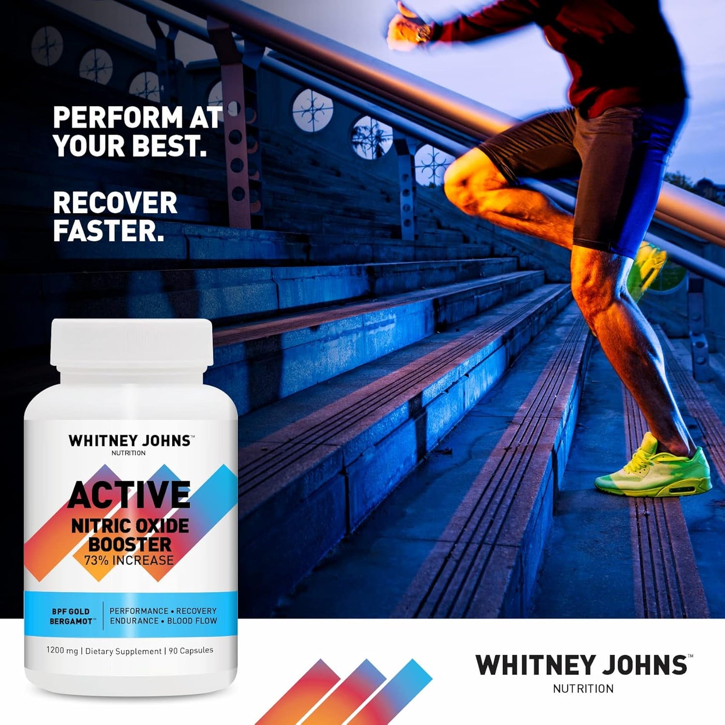 Whitney Johns Nitric Active: Clinically Tested Nitric Oxide Booster for Natural Energy and Athletic Performance - 90 Capsules