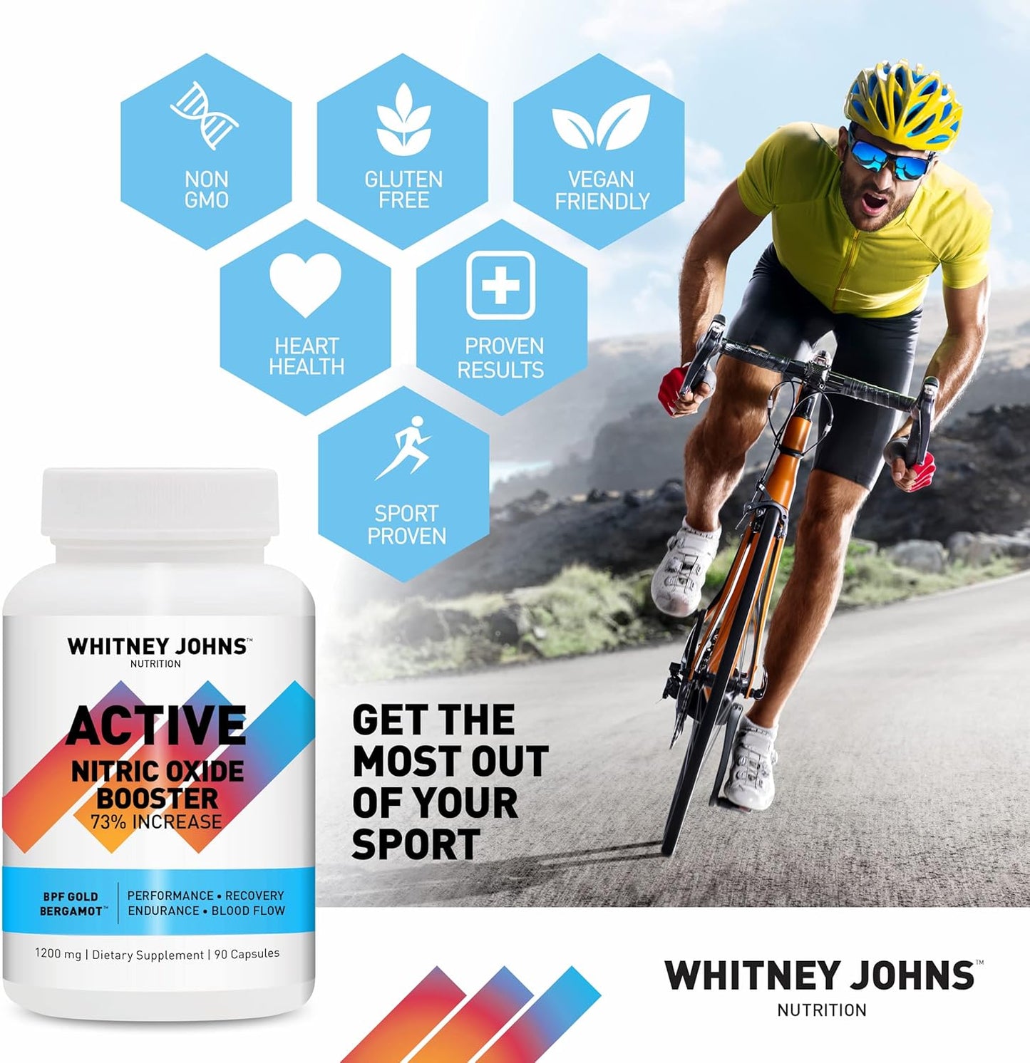 Whitney Johns Nitric Active: Clinically Tested Nitric Oxide Booster for Natural Energy and Athletic Performance - 90 Capsules