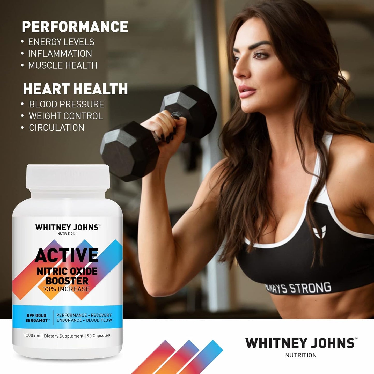 Whitney Johns Nitric Active: Clinically Tested Nitric Oxide Booster for Natural Energy and Athletic Performance - 90 Capsules