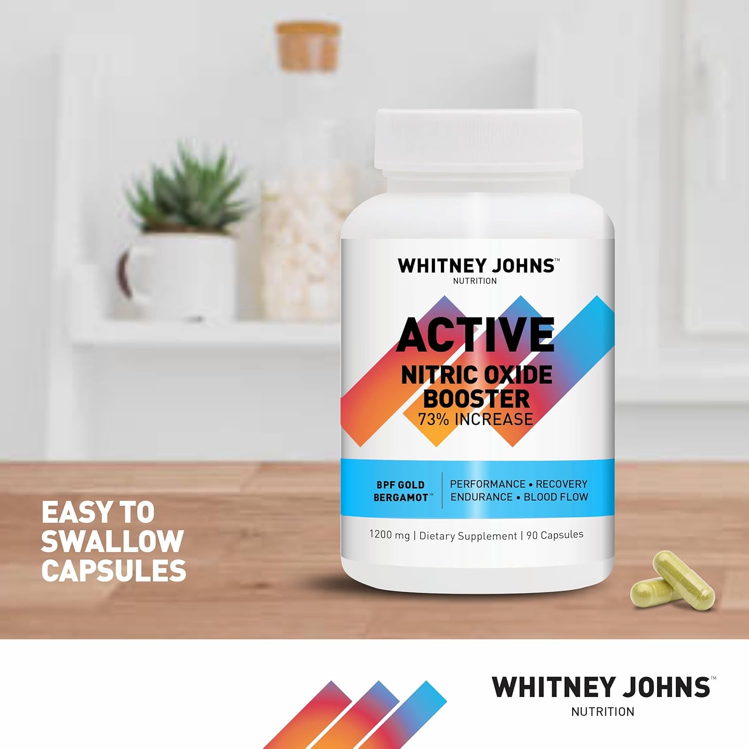 Whitney Johns Nitric Active: Clinically Tested Nitric Oxide Booster for Natural Energy and Athletic Performance - 90 Capsules