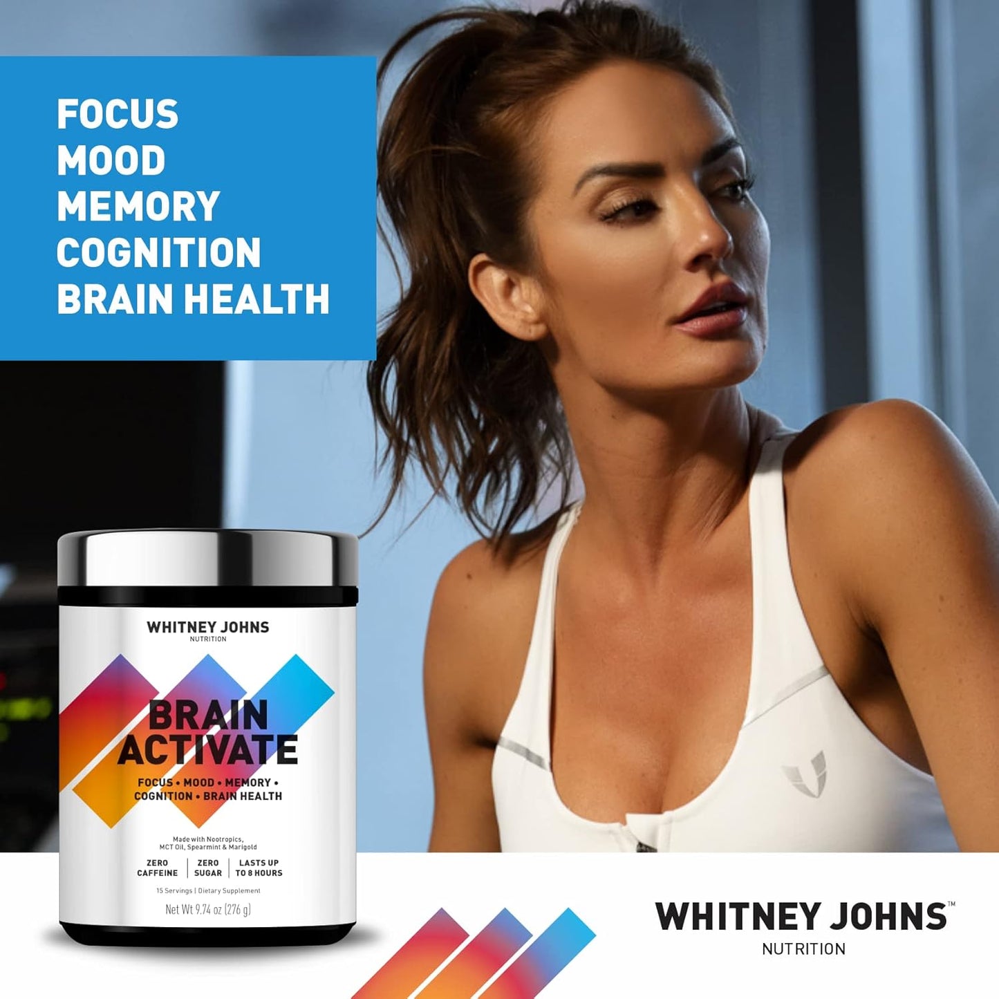 Whitney Johns Nootropic Brain Booster Supplement for Memory & Focus with Unique MCT C8 - Zero Sugar & Caffeine, 2 Tubs
