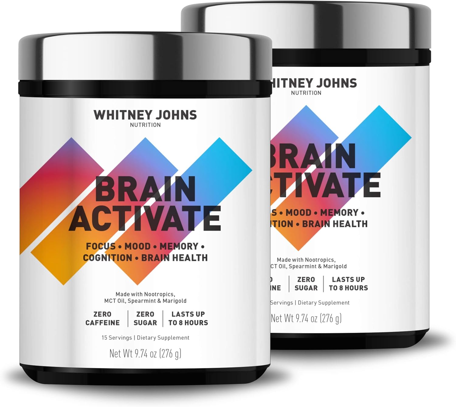 Whitney Johns Nootropic Brain Booster Supplement for Memory & Focus with Unique MCT C8 - Zero Sugar & Caffeine, 2 Tubs