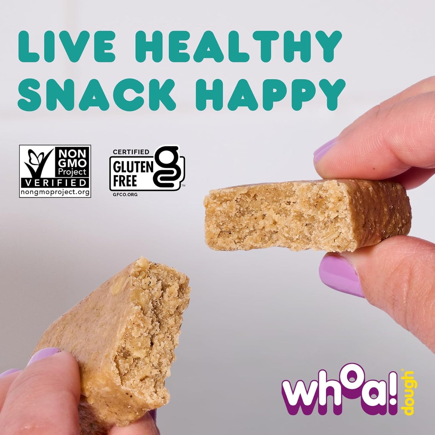 Whoa Dough Edible Cookie Dough Bars - Non-GMO, Kosher, Gluten Free - Healthy Snack Foods - Plant Based Real Ingredients - Oatmeal Cookie Dough - 10 Pack