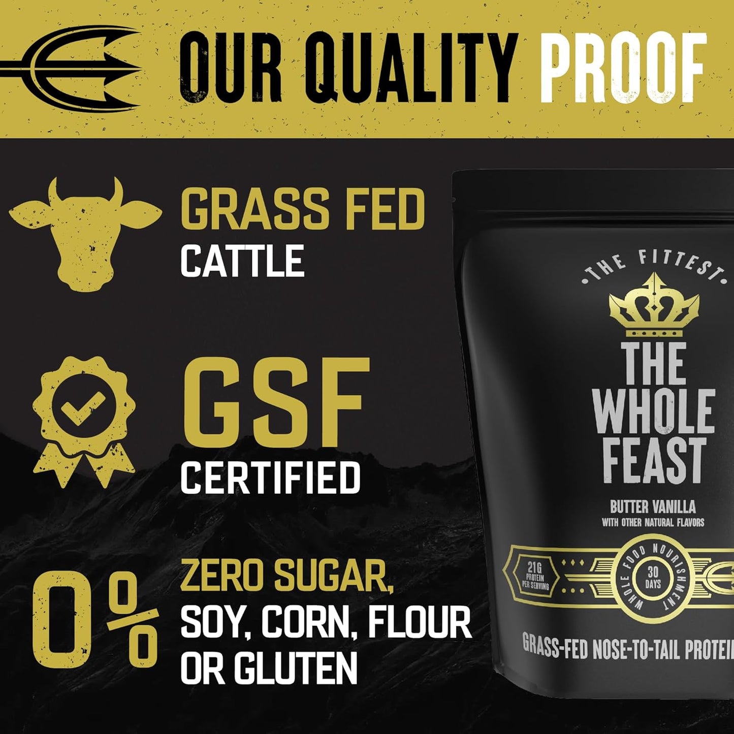 Whole Feast Beef Protein Powder - Butter Vanilla Flavor - Nose to Tail Carnivore Blend with Liver, Colostrum, Bone - BCAAs - 14g Collagen - 21g Protein