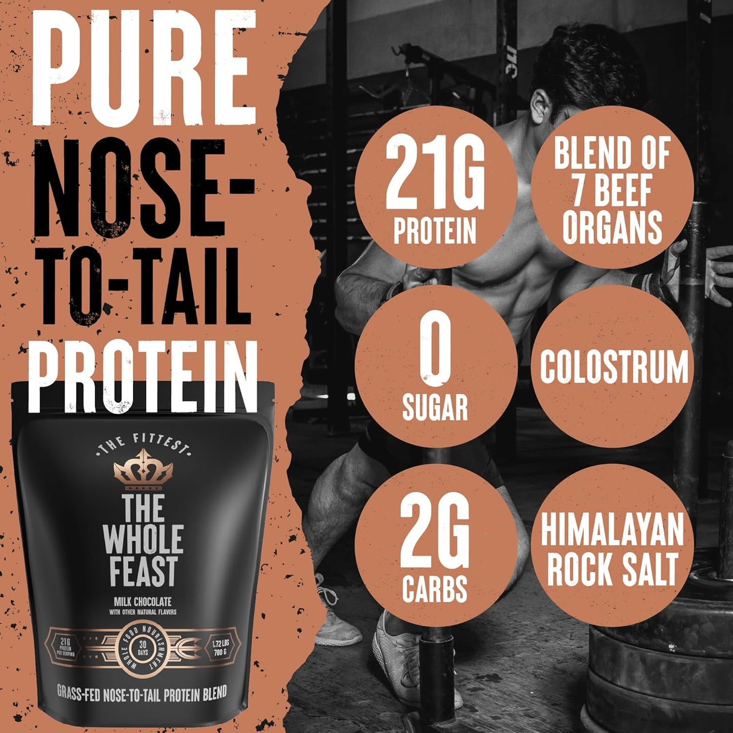 Whole Feast Beef Protein Powder - Milk Chocolate: Nose to Tail Carnivore Blend with BCAAs and Collagen