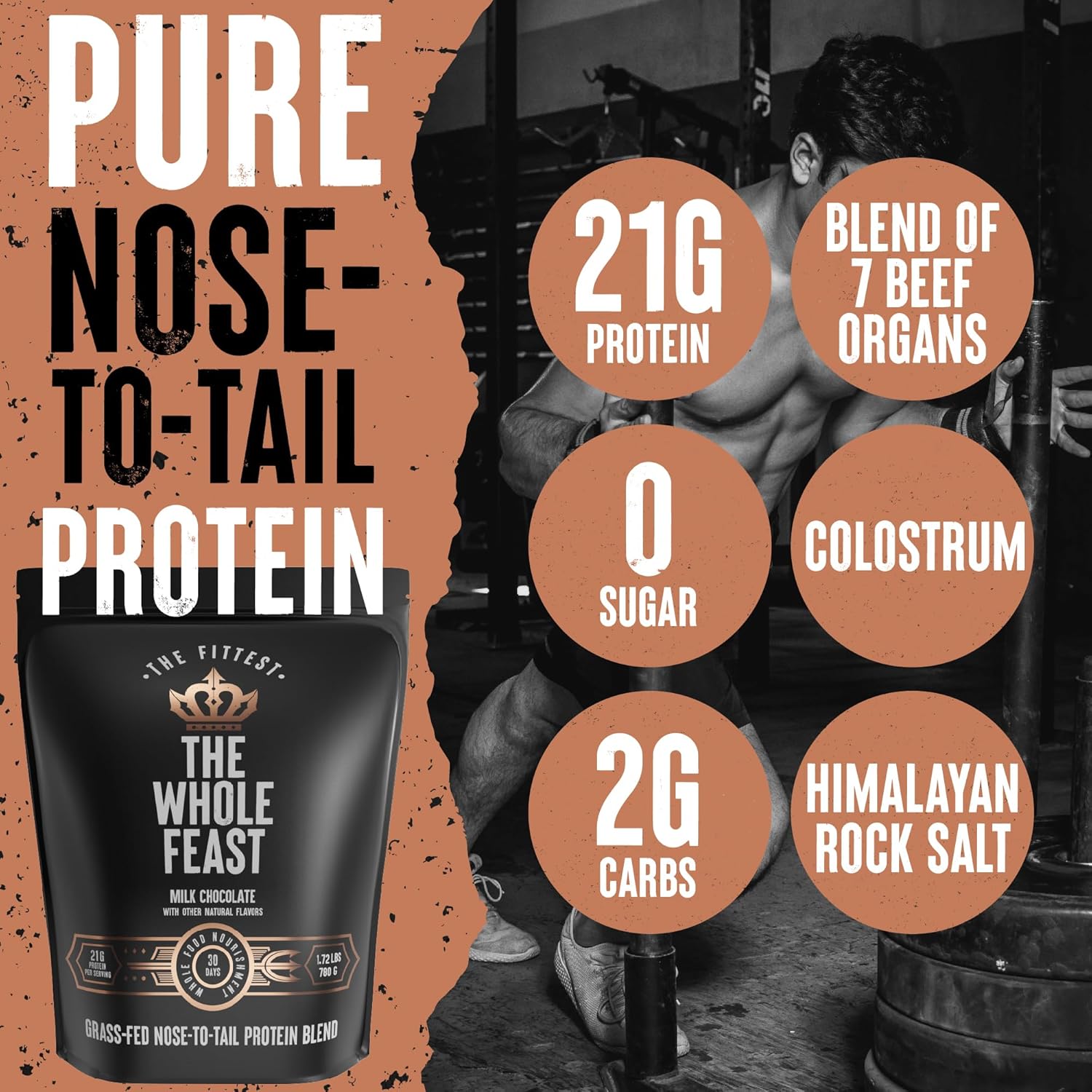 Whole Feast Beef Protein Powder - Milk Chocolate: Nose to Tail Carnivore Blend with BCAAs and Collagen