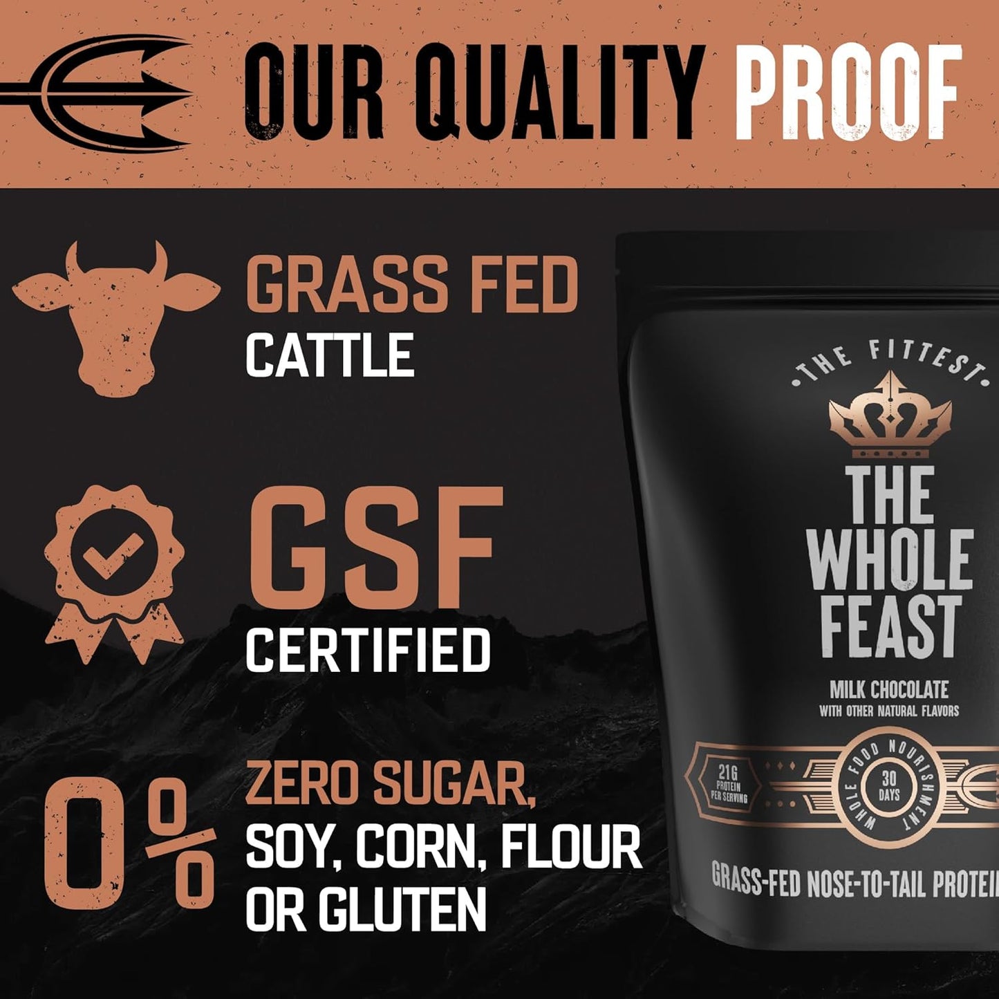 Whole Feast Beef Protein Powder - Milk Chocolate: Nose to Tail Carnivore Blend with BCAAs and Collagen