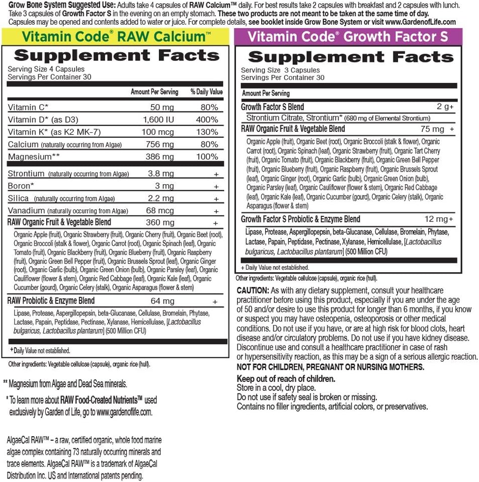 Whole Food Calcium Supplement with Strontium, Magnesium, Vitamin K2, D3 & C for Bone Health - Garden of Life, 30 Day Supply